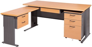 J078-14TH-L型深灰木紋秘書桌(整組)