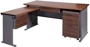 J082-11THL-L型深灰胡桃木紋秘書桌(整組)